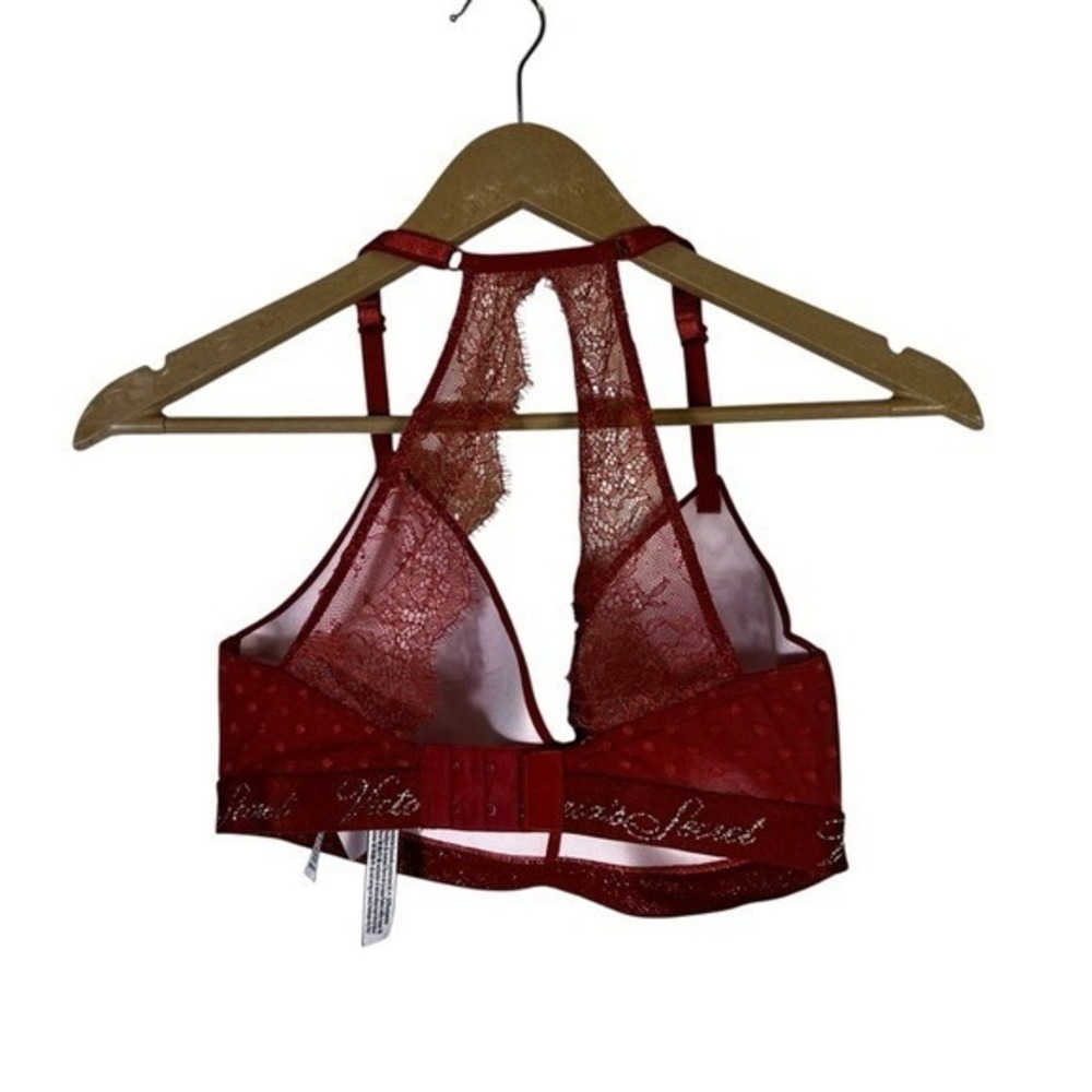 Victoria's Secret T-Shirt Lace Racerback Wireless Bra Burgundy Glam Size 32DD - Picture 5 of 6